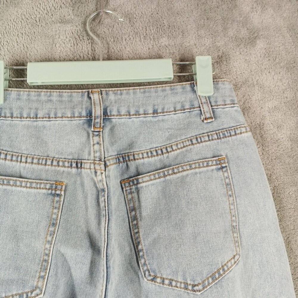 NWT SHEIN Wide Leg Hi-Rise Distressed Jeans Waist 26" Stone Wash Cotton Twill - Picture 11 of 12